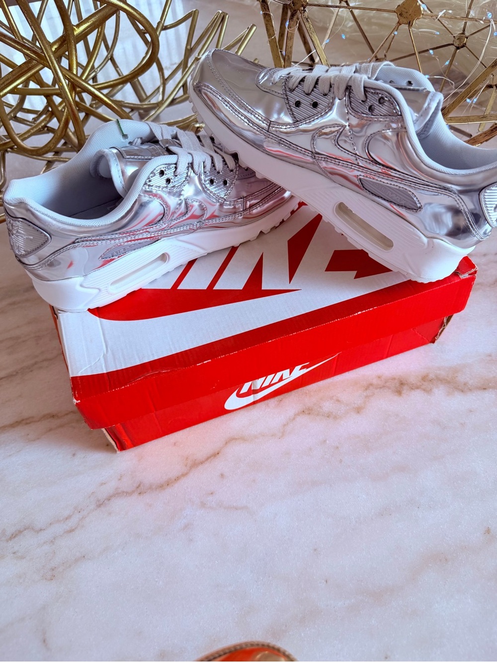 NWB Women’s Nike Air Max 90 SP "Chrome/Pure Platinum/White"